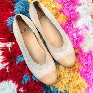 Stuart Weitzman Beige Quilted Leather And Patent Cap Toe Scrunch Ballet Flat 7
